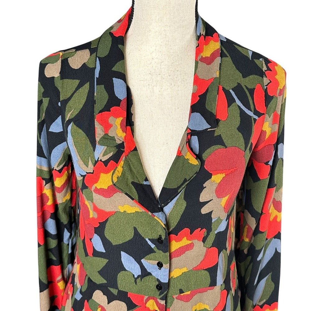 Zara Trafaluc Collection Floral Red Black Green Shirt Dress Button Down XS - Picture 2 of 14